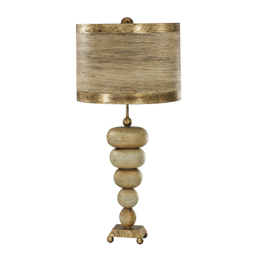 Table Lamp Gold Base Textured Pebble Shapes Gold Leaf Striped Shade LED E27 60W Loops