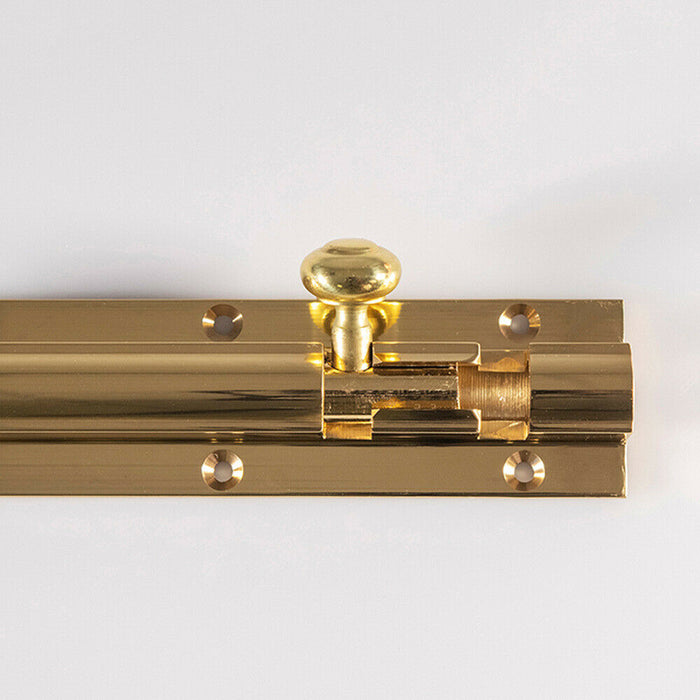 Straight Barrel Surface Mounted Door Bolt Lock 150 x 38mm Polished Brass Loops
