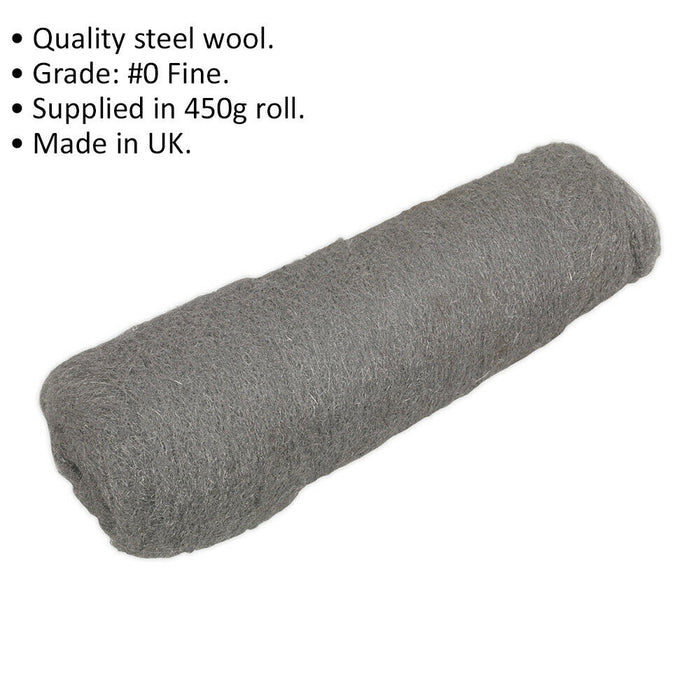 450g Fine Grade #0 Steel Wire Wool - Quality Cleaning Mesh Cloth Metal Scrub Loops