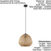 Hanging Ceiling Pendant Light Round Wicker Shade 1 x 40W E27 Hallway Feature Loops
