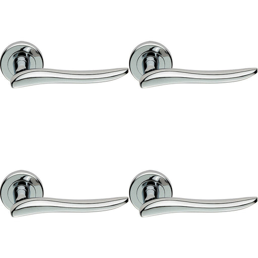4x PAIR Curved Wave Design Handle on Round Rose Concealed Fix Polished Chrome Loops