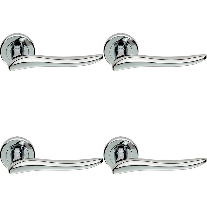 4x PAIR Curved Wave Design Handle on Round Rose Concealed Fix Polished Chrome Loops
