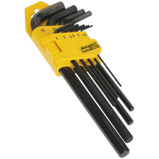 9 Piece Long Hex Key Set - 75-180mm Length - 1.5mm to 10mm Size - Hardened Steel Loops