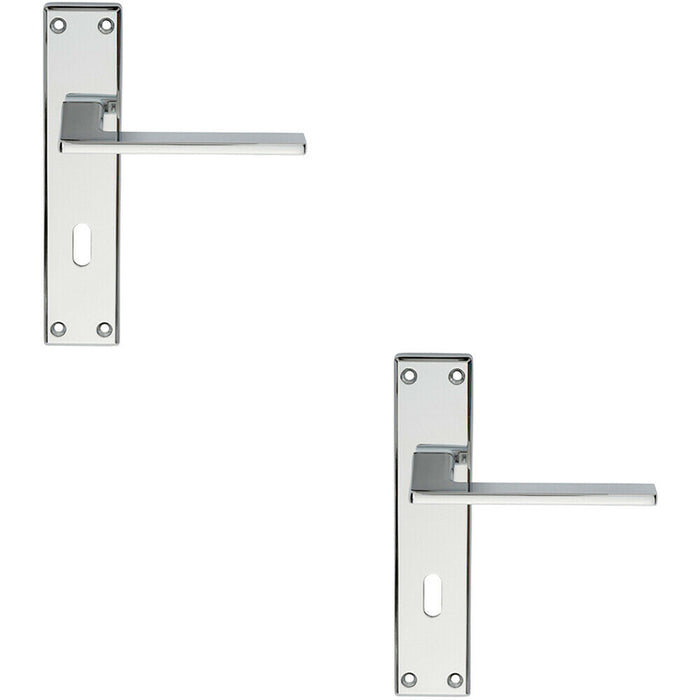 2x Flat Straight Lever on Lock Backplate Door Handle 180 x 40mm Polished Chrome Loops