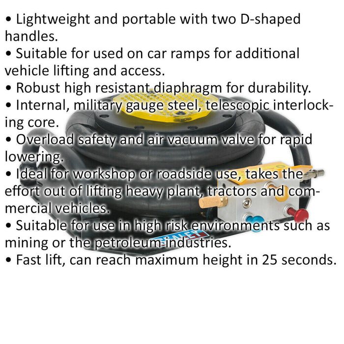 3 Tonne Air Operated Fast Jack - 3 Stage Lift - Lightweight Roadside Air Lift Loops