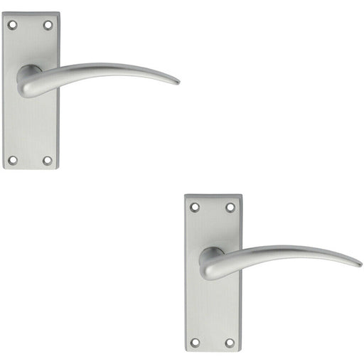 2x PAIR Slim Arched Door Handle on Latch Backplate 150 x 43mm Satin Chrome Loops