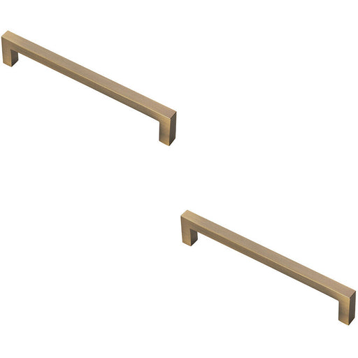 2x Square Block Pull Handle 170 x 10mm 160mm Fixing Centres Antique Brass Loops