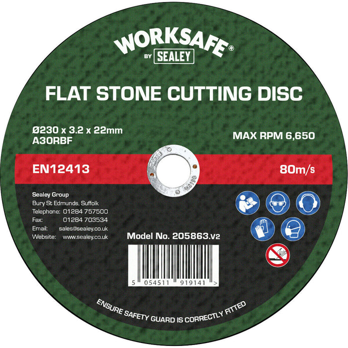 Flat Stone Cutting Disc - 230 x 3.2mm - 22mm Bore - 6650 Max RPM - Angle Grinder Loops