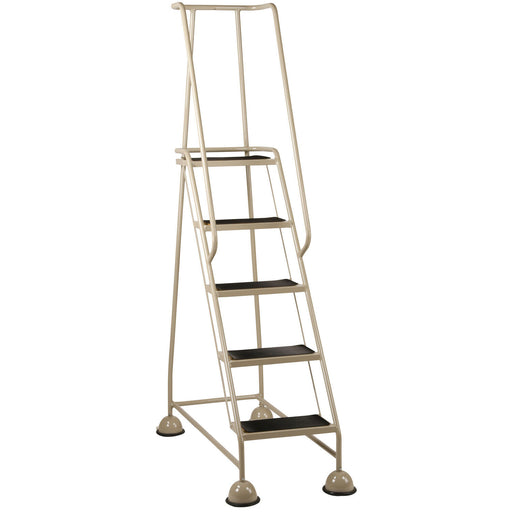 5 Tread Mobile Warehouse Steps BEIGE 1.94m Portable Safety Ladder & Wheels Loops