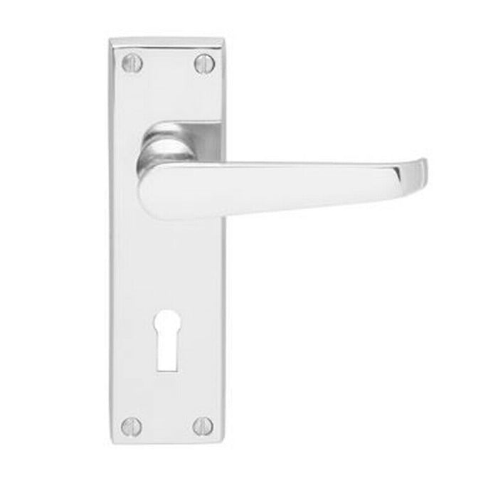 Victorian Flat Lever on Lock Backplate Handle 150 x 42mm Polished Chrome Loops