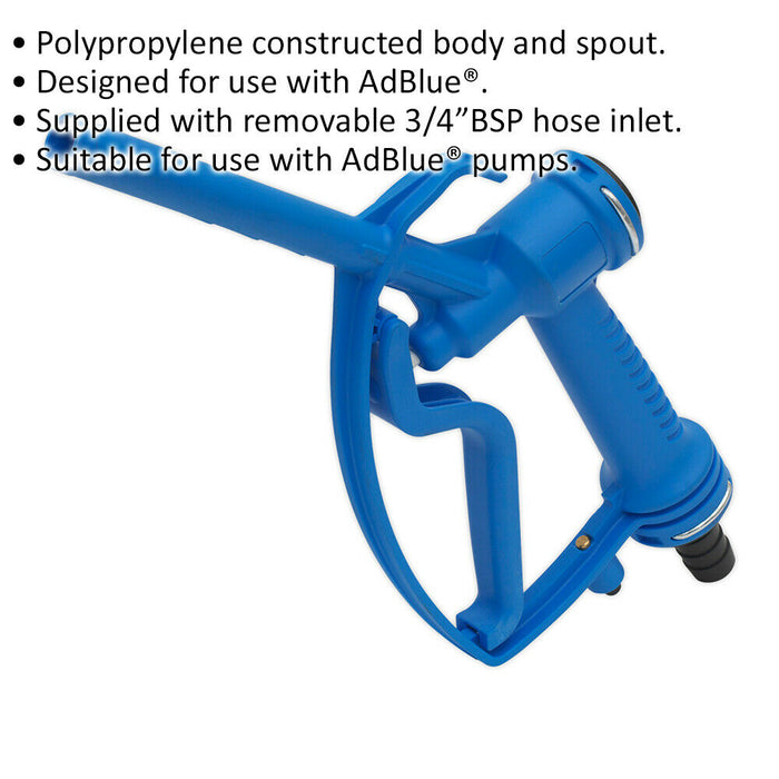 AdBlue Manual Delivery Nozzle - 3/4" BSP Hose Inlet - Polypropylene Construction Loops