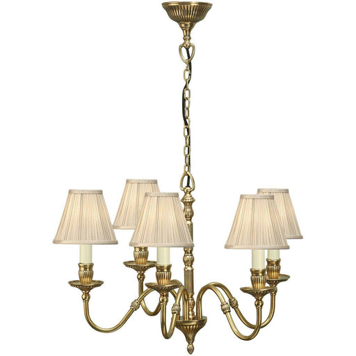 Opulent Hanging Ceiling Pendant Light Solid Brass Beige Shades 5 Lamp Chandelier Loops