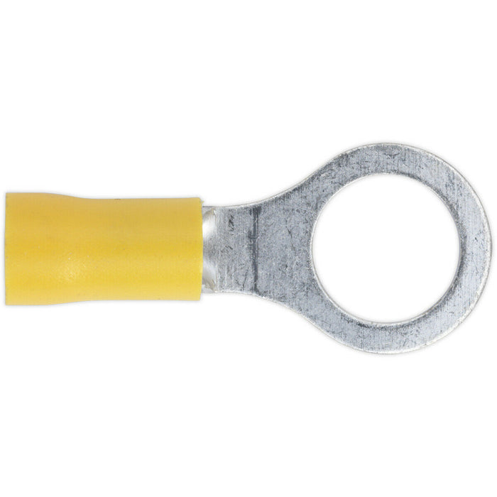 100 PACK Easy-Entry Ring Terminal - 10.5mm Dia - 12 to 10 AWG Cable - Yellow Loops