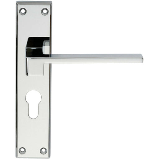 PAIR Flat Straight Lever on Euro Backplate Handle 180 x 40mm Polished Chrome Loops