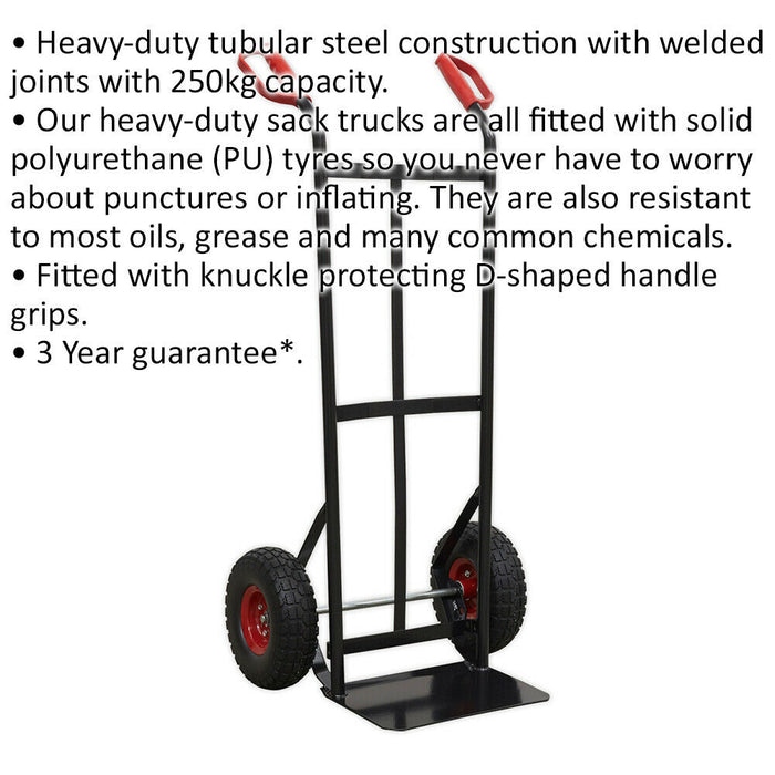 250kg Heavy Duty Sack Truck & 250mm SOLID PU Tyres - Deep Shelf For Larger Boxes Loops