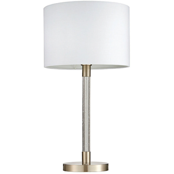 2 PACK Walnut Table Lamp Light Chrome Mink Silk Shade Round Base Desk Sideboard Loops