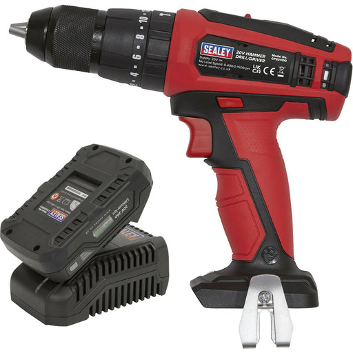 20V Hammer Drill Driver Kit - Includes 2Ah Battery & Charger - Storage Bag Loops