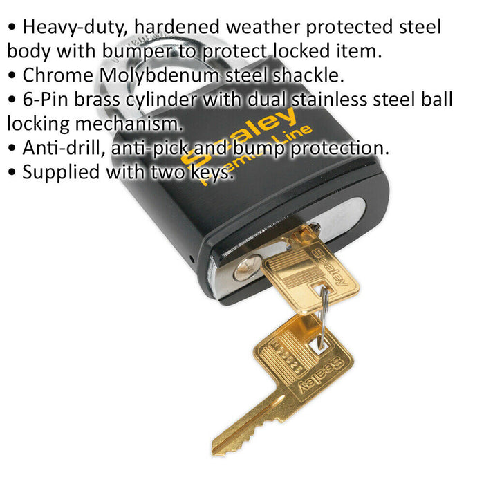 70mm Anti-Drill Padlock 14mm Hardened Steel Shackle 2 Key Weatherproof Security Loops