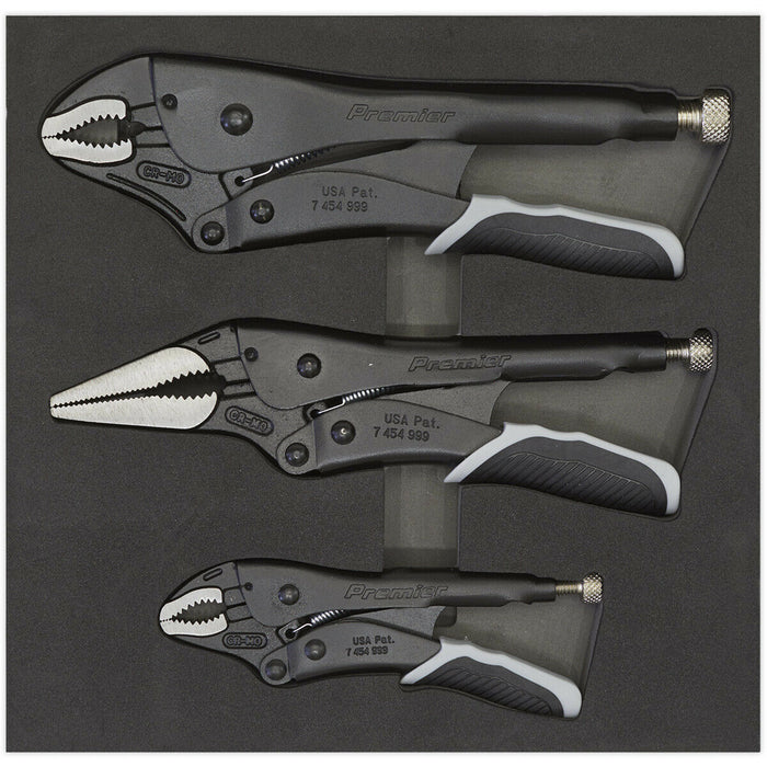 3 Piece Quick Release Locking Pliers Set - Curved and Long Nose Pliers - Black Loops