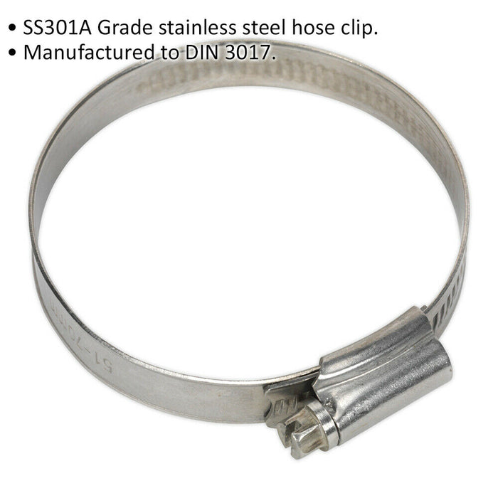 10 PACK Stainless Steel Hose Clip - 51 to 70mm Diameter - Hose Pipe Clip Fixing Loops