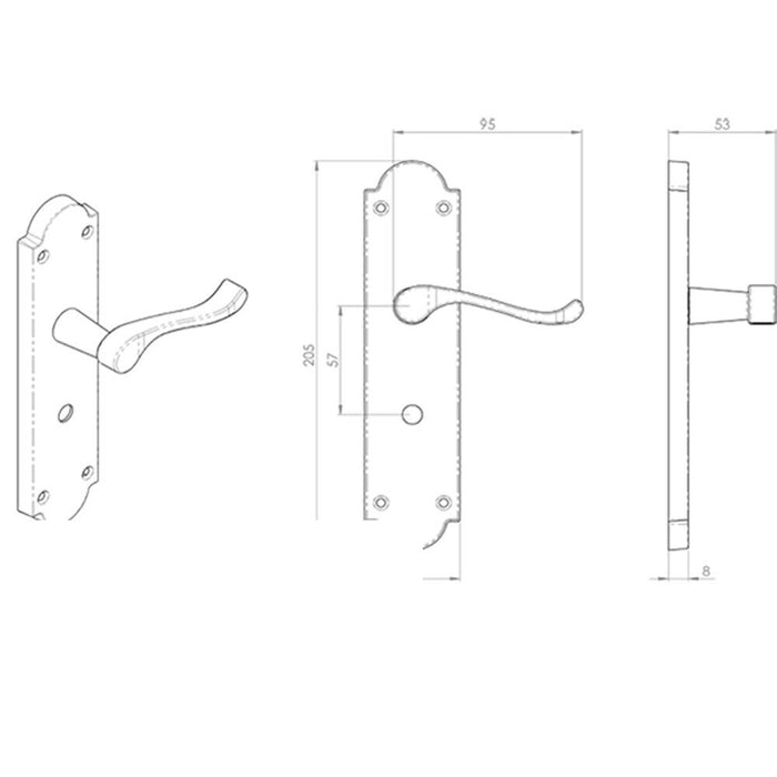 2x PAIR Victorian Scroll Handle on Bathroom Backplate 205 x 49mm Satin Chrome Loops
