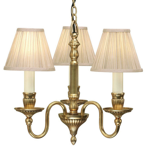 Opulent Hanging Ceiling Pendant Light Solid Brass Beige Shades 3 Lamp Chandelier Loops