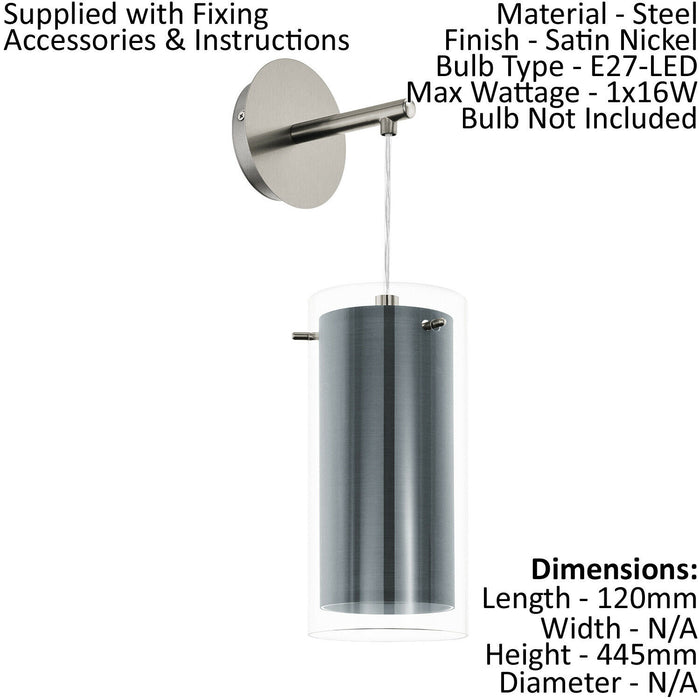 Ceiling Pendant Light & 2x Matching Wall Lights Satin Nickel & Clear Glass Shade Loops