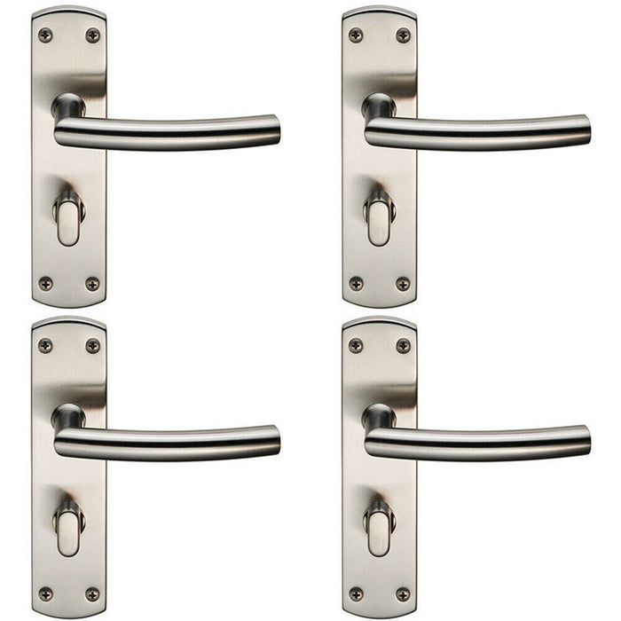 4x Arched Lever on Bathroom Backplate Door Handle Thumbturn Lock Satin Steel Loops