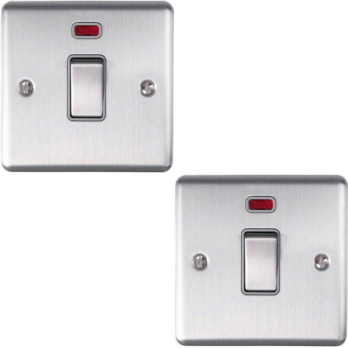 2 PACK 1 Gang 20A DP Switch & Neon Light SATIN STEEL & Grey Trim Appliances Loops