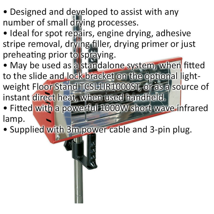 1000W Handheld Infrared Panel Dryer - Short Wave Infrared Lamp - 230V Supply Loops