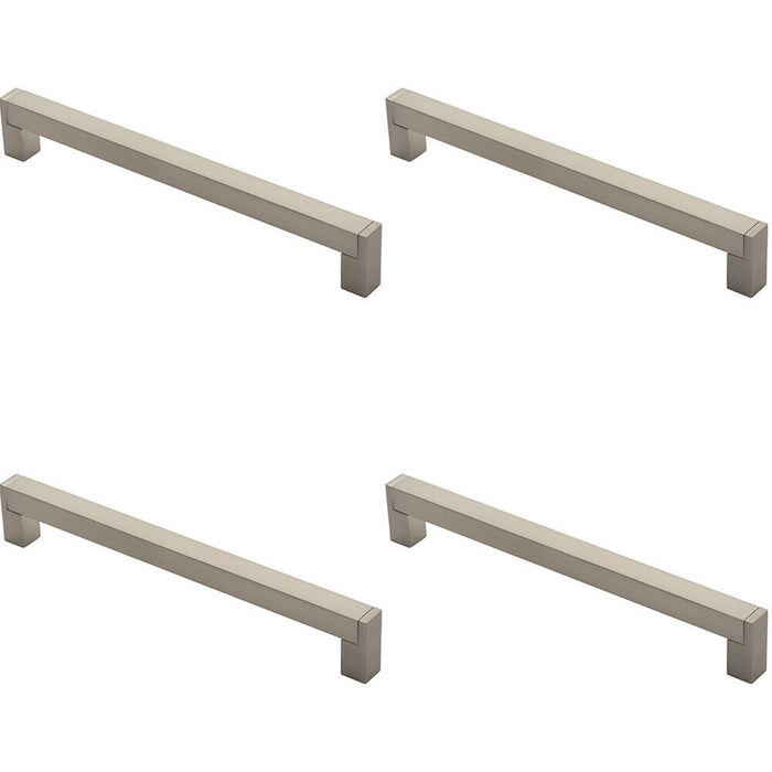 4x Square Section Bar Pull Handle 239 x 15mm 224mm Fixing Centres Satin Nickel Loops
