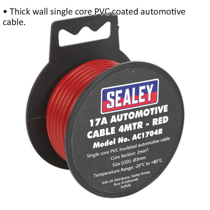 17A Thick Wall Automotive Cable - 4m Reel - Single Core - PVC Insulated - Red Loops