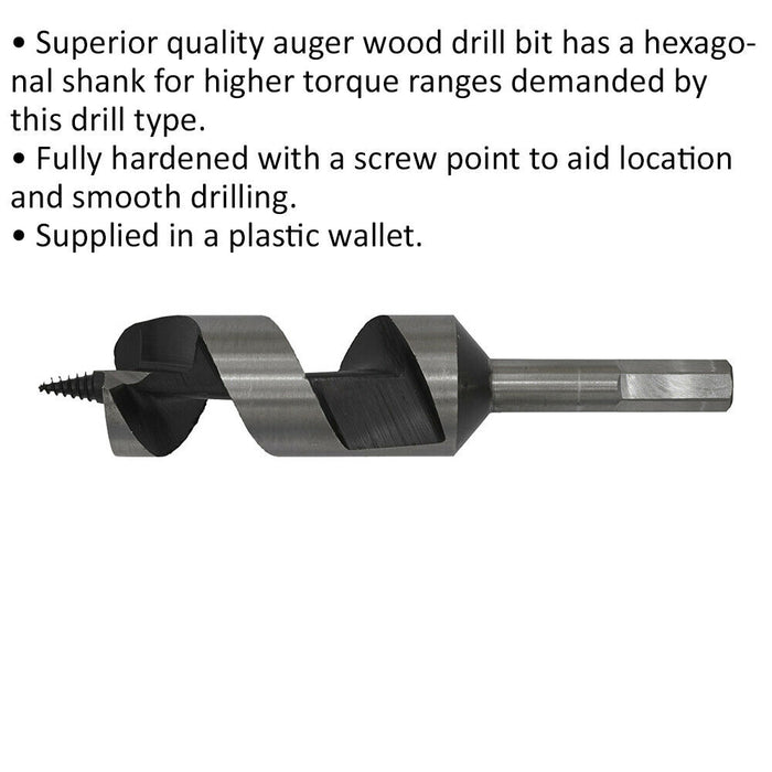 32 x 155mm Hardened Auger Wood Drill Bit - Hexagonal Shank - Woodwork Timber Loops