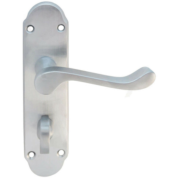 Door Handle & Bathroom Lock Pack Satin Chrome Victorian Upturned Bar Backplate Loops