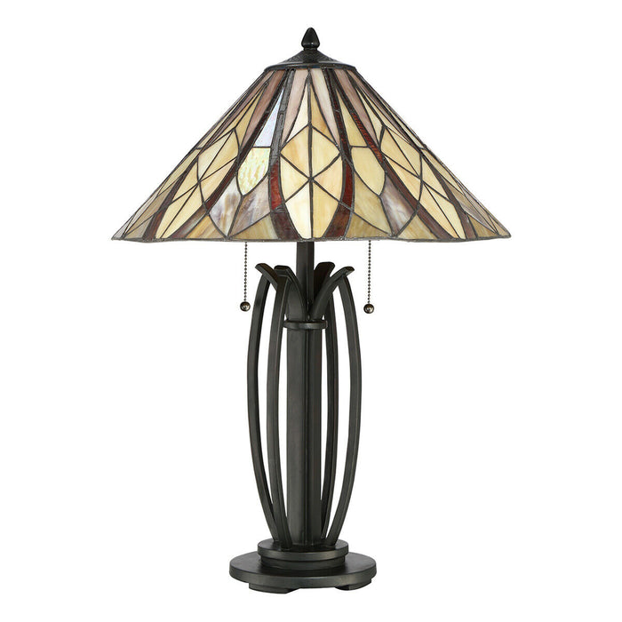 Table Lamp Open Tiffany Style Coloured Shade Valiant Bronze LED E27 60W Loops