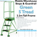 5 Tread Mobile Warehouse Steps & Guardrail GREEN 2.2m Portable Safety Stairs Loops