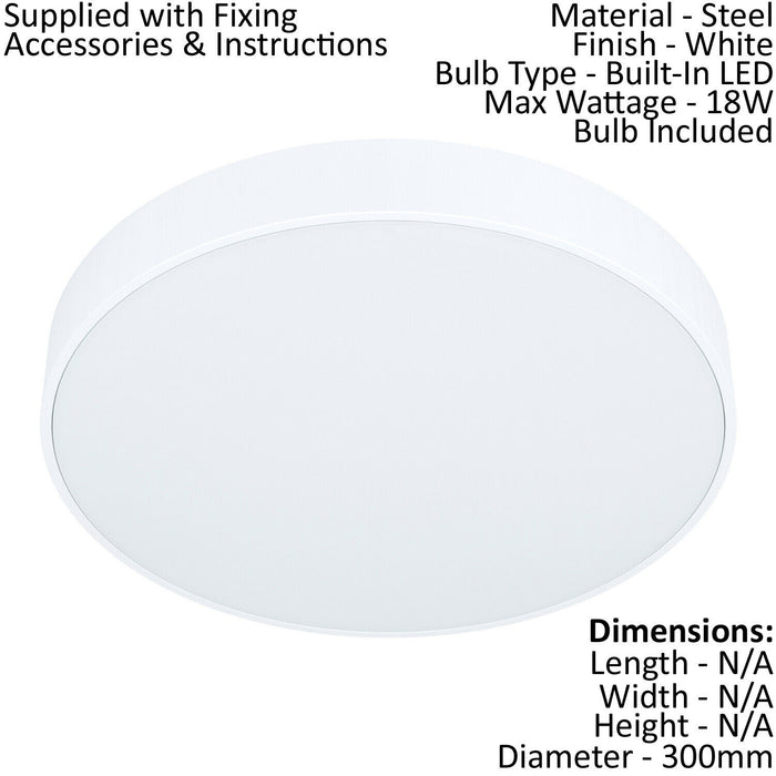 Flush Ceiling Light Colour White Shade White Plastic Bulb LED 18W Included Loops