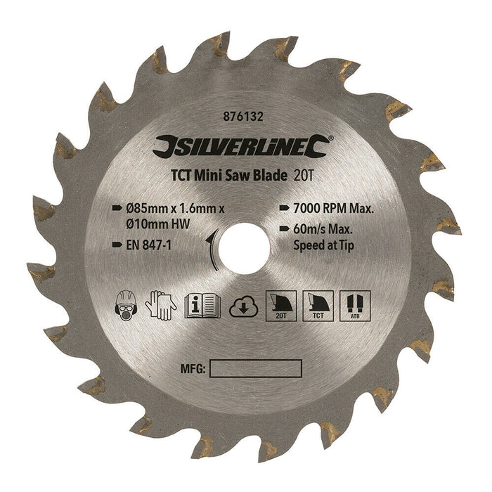 85mm Mini TCT Circular Saw Blade 20 Teeth 10mm Bore Wood & Sheet Metal Cutting Loops