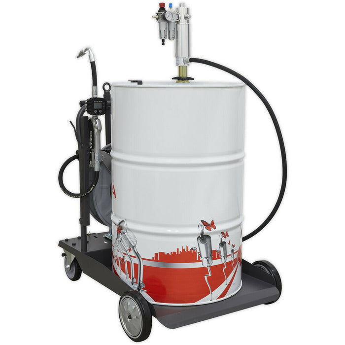 Air Operated Oil Dispensing System - 10m Retractable Hose Reel - Mobile Trolley Loops