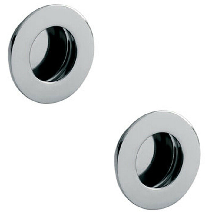 2x Circular Low Profile Recessed Flush Pull 80mm Diameter Bright Stainless Steel Loops