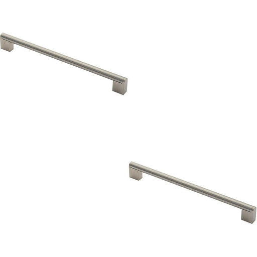 2x Round Bar Pull Handle 296 x 14mm 256mm Fixing Centres Satin Nickel & Steel Loops
