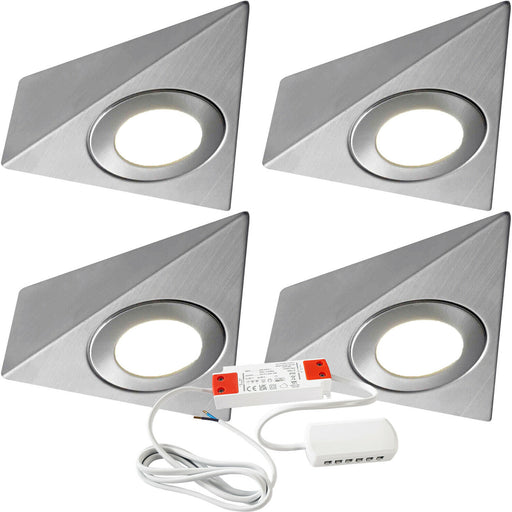 4x 2.6W Kitchen Pyramid Triangle Spot Light & Driver Stainless Steel Warm White Loops
