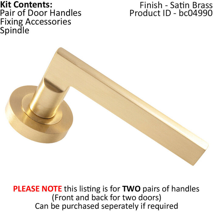 2x PAIR Straight Plinth Mounted Handle on Round Rose Concealed Fix Satin Brass Loops