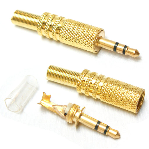Quality 3.5mm Stereo Male Connector Gold Metal Plug Solder Jack Audio AUX 1/8" Loops