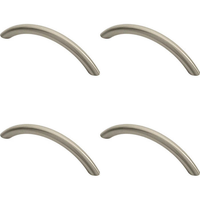 4x Curved Bow Cabinet Pull Handle 119 x 10mm 96mm Fixing Centres Satin Nickel Loops