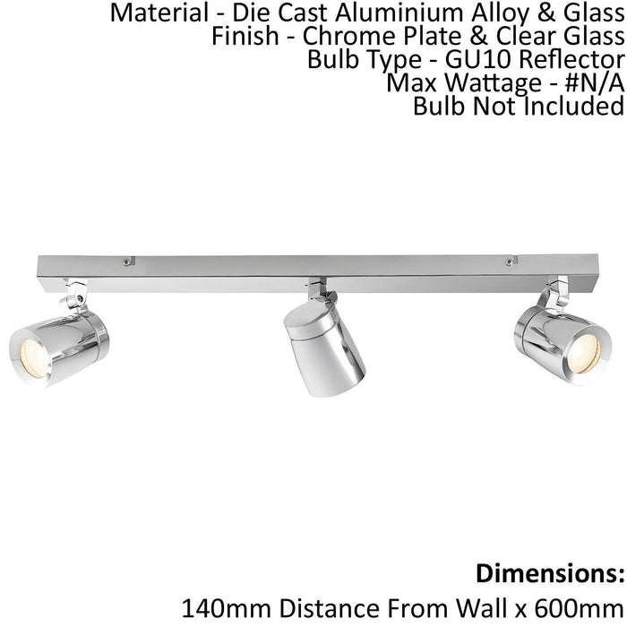 Bathroom Spot Light IP44 - Chrome Plate & Clear Glass - 3 x 35W GU10 reflector Loops