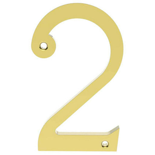 Stainless Brass Door Number 2 75mm Height 4mm Depth House Numeral Plaque Loops