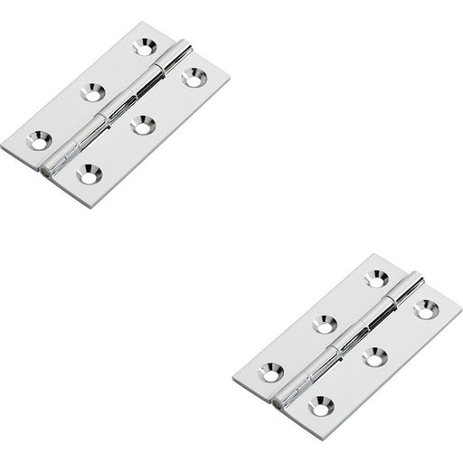 2x PAIR 64 x 35 x 2mm Cabinet Hinge Polished Chrome Small Cupboard Door Loops
