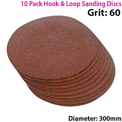 QTY 10 300mm 12 Inch Sanding Discs 60 Grit Orbit Sander Hook & Loop Loops