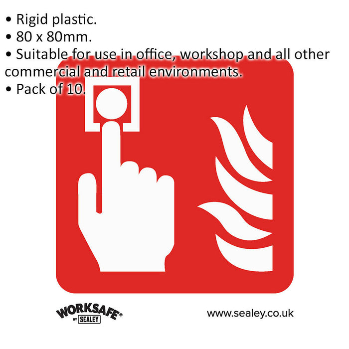 10x FIRE ALARM SYMBOL Health & Safety Sign - Rigid Plastic 80 x 80mm Warning Loops